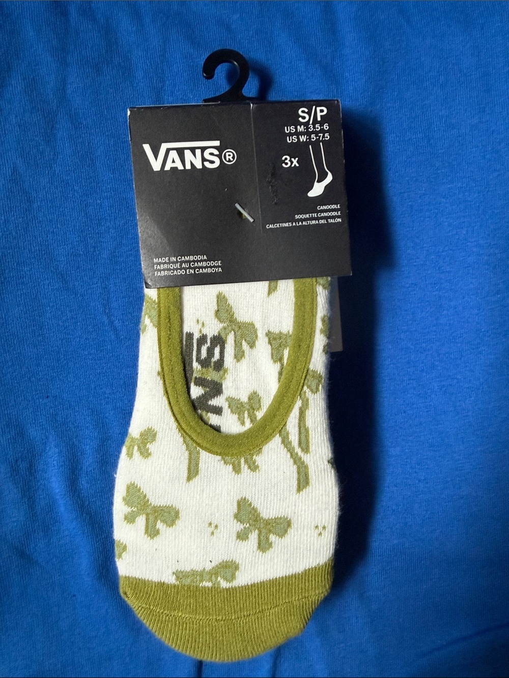 Vans Men’s No-Show Socks - Olive Green & White Butterfly (Single Pair)